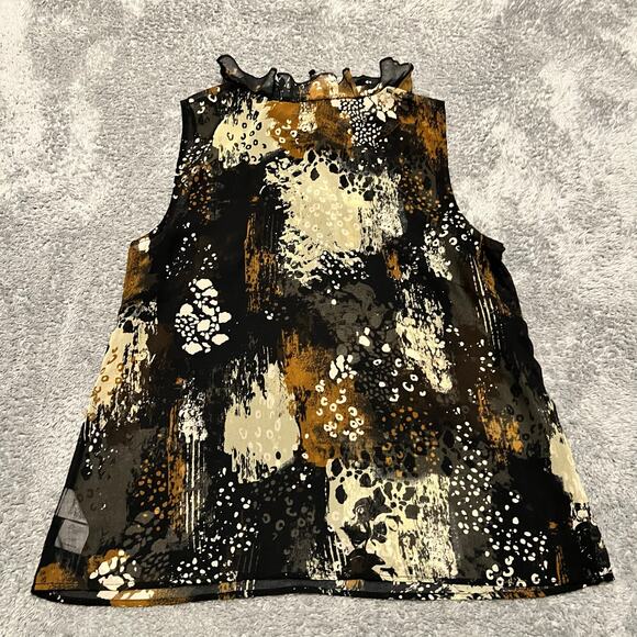 Cabi Tank Top Shirt Womens Medium Incandescent Black Ruffle Tie Neck Sheer 4185 - Picture 3 of 7